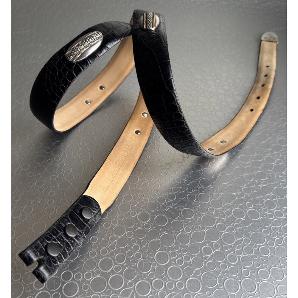 Vtg Western Black Leather Concho Belt Strap No Buckle Italian Calfskin Mens 44
